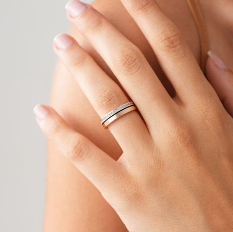 Çift Renk Taşlı Alyans Sadece Bayan