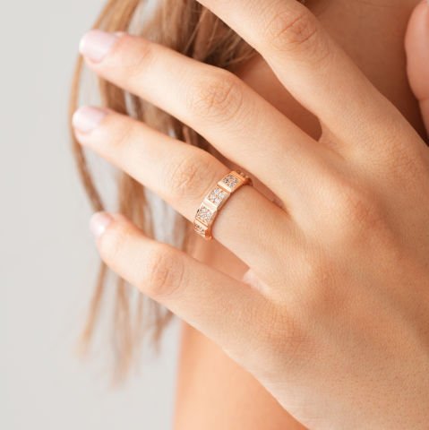 Taşlı Rose Alyans Çift Alyans