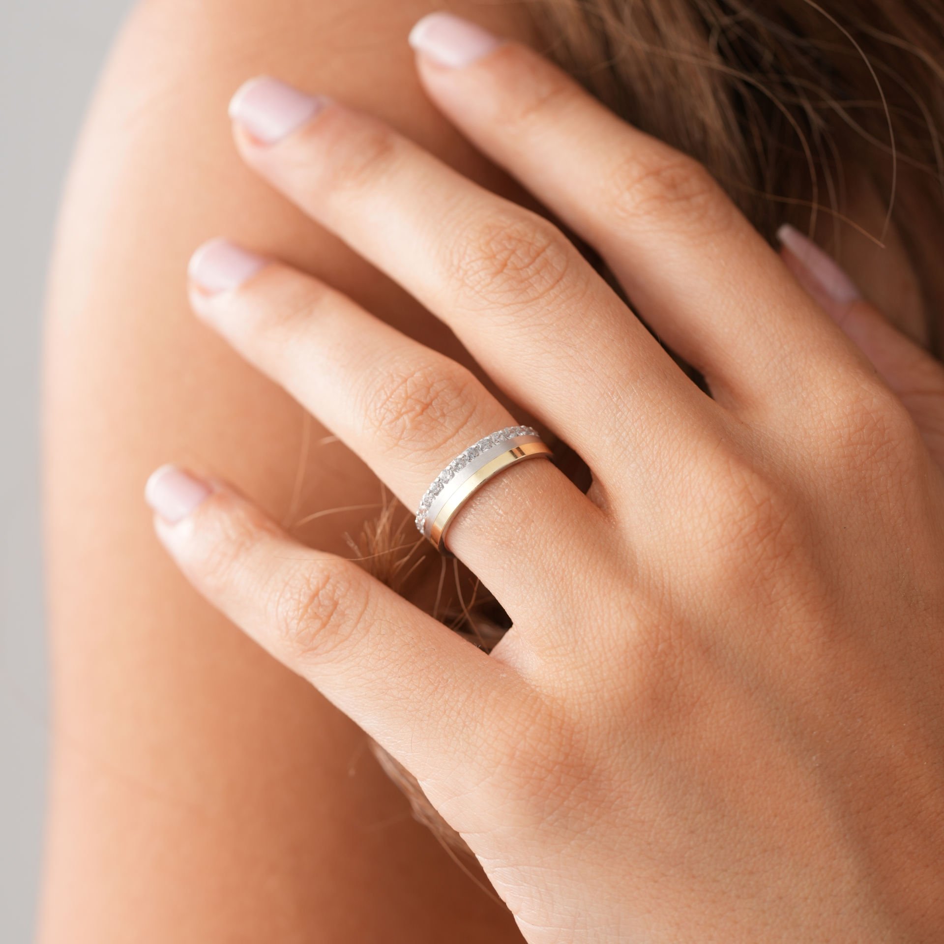 Çift Renk Taşlı Alyans Sadece Bayan