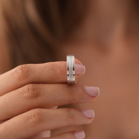 Beyaz Taşlı Alyans Sadece Bay