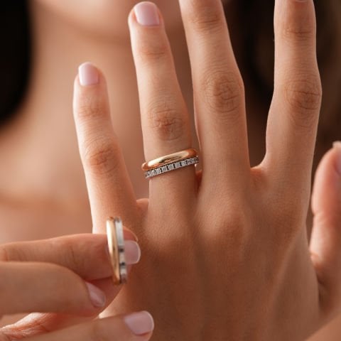 Çift Renk Taşlı Alyans