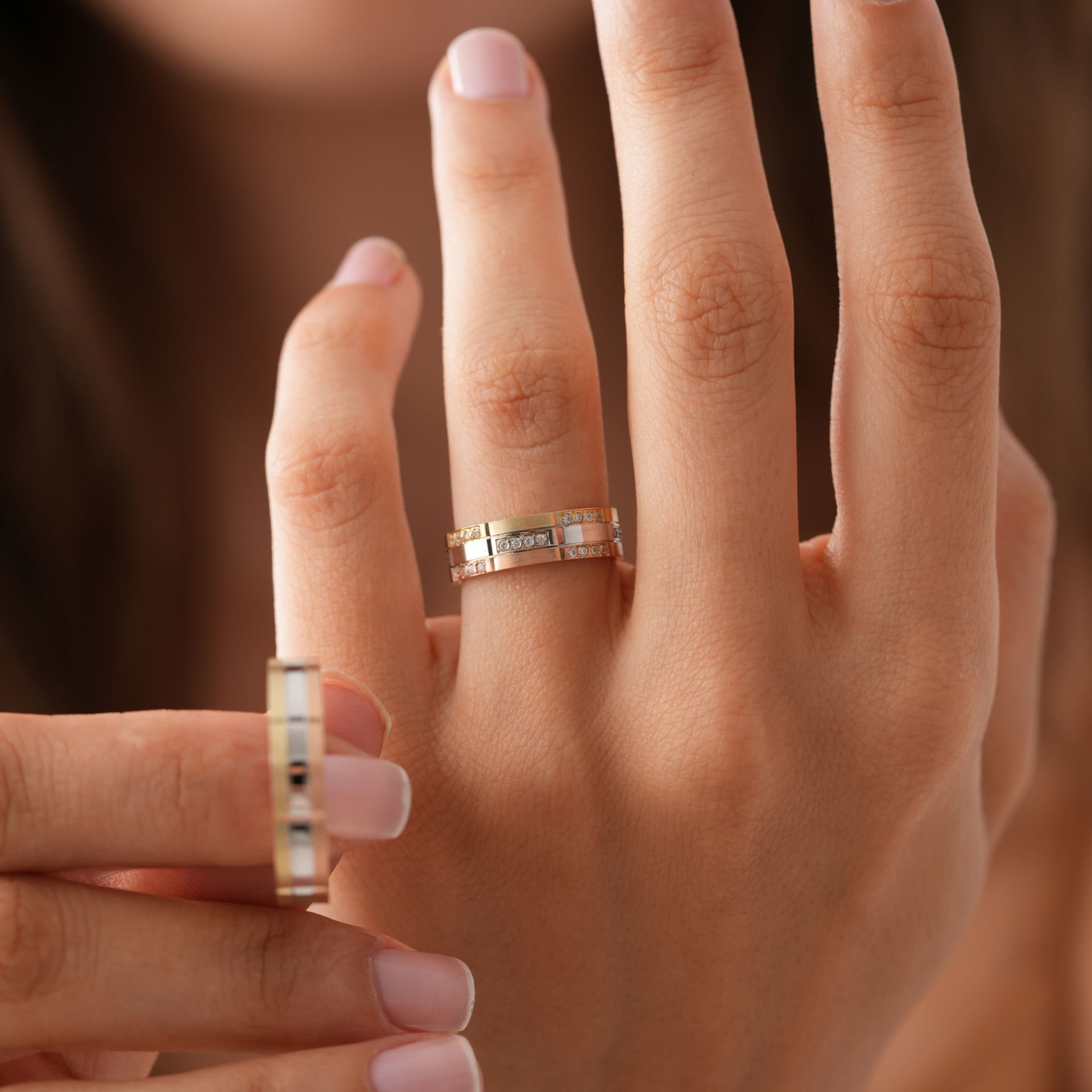 Çift Renk Taşlı Alyans Çift Alyans