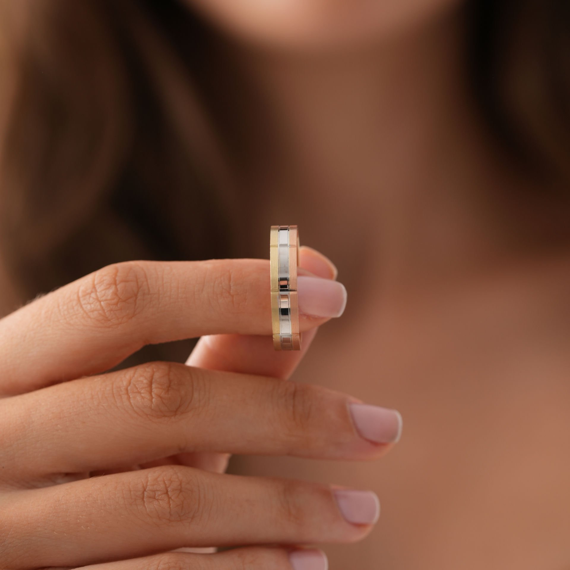 Çift Renk Taşlı Alyans Sadece Bay