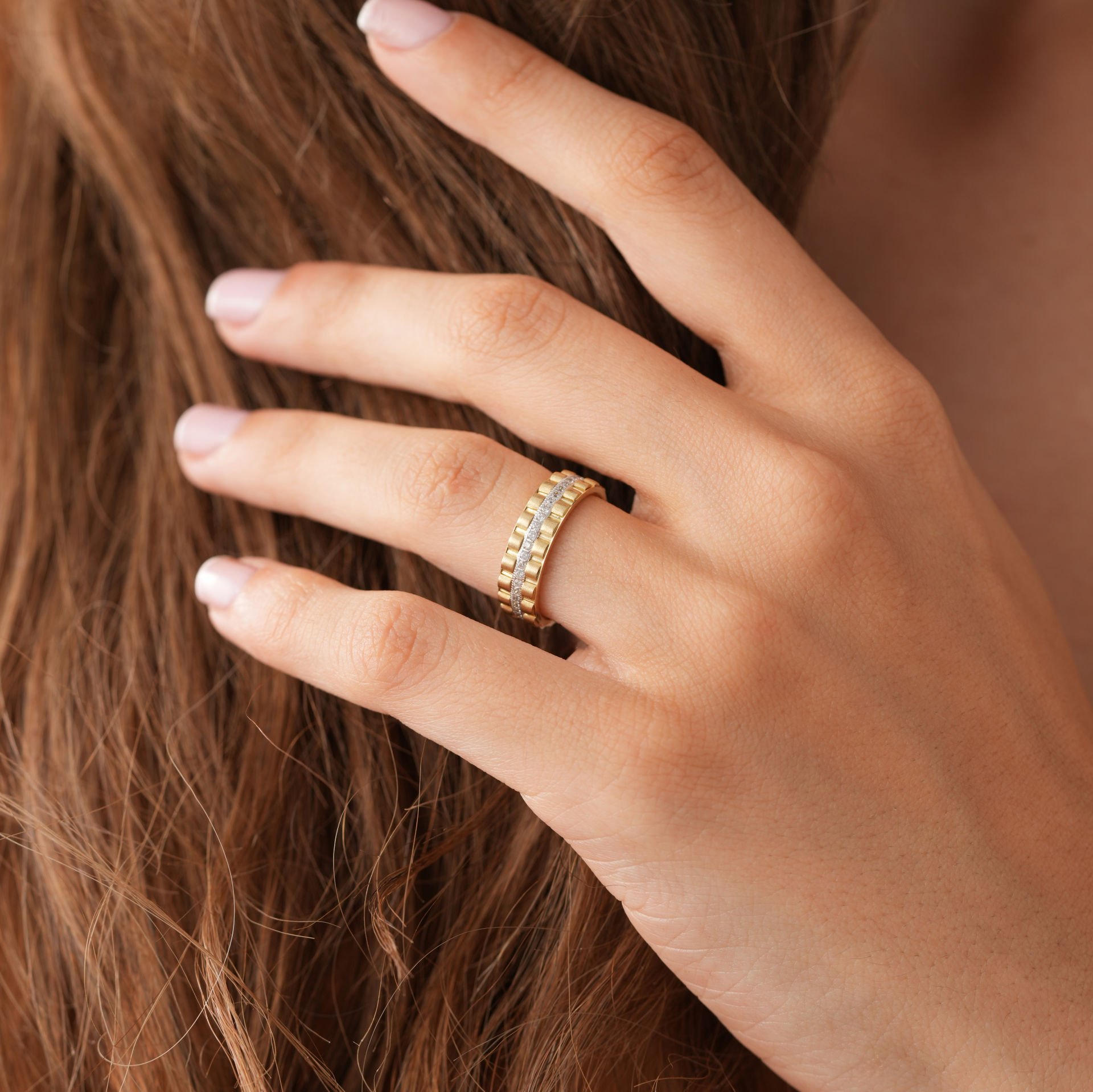 Çift Renk Taşlı Alyans Sadece Bayan