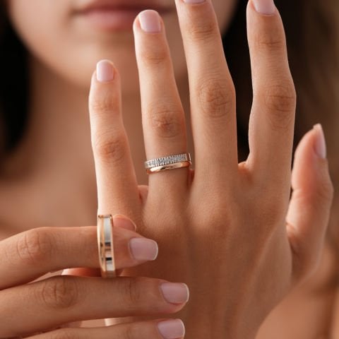 Çift Renk Taşlı Alyans Çift Alyans